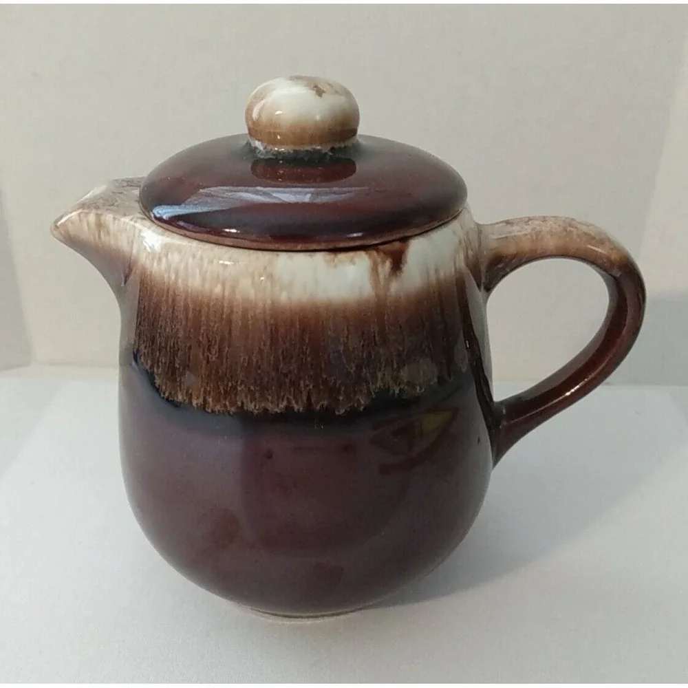 Vintage USA Brown Drip Glaze Pottery Teapot & Lid PRETTY!